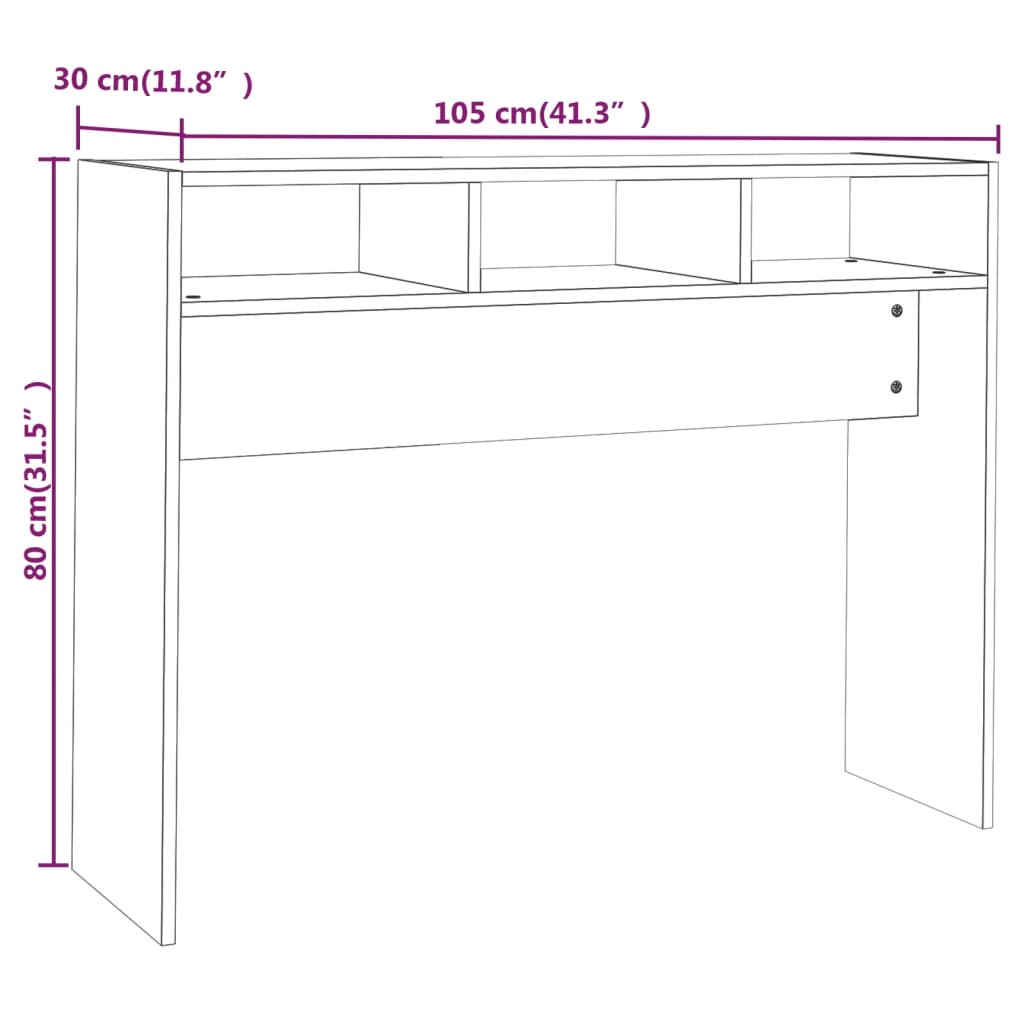 Konsollbord hvit 105x30x80 cm sponplate