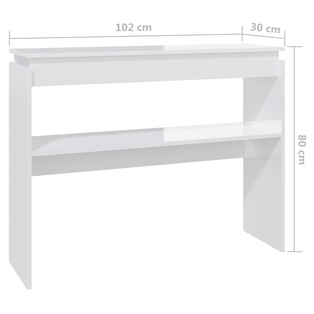 Konsollbord høyglans hvit 102x30x80 cm sponplate