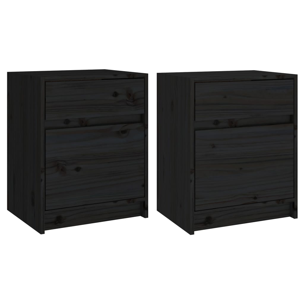 Nattbord 2 stk 40x31x50 cm heltre furu svart