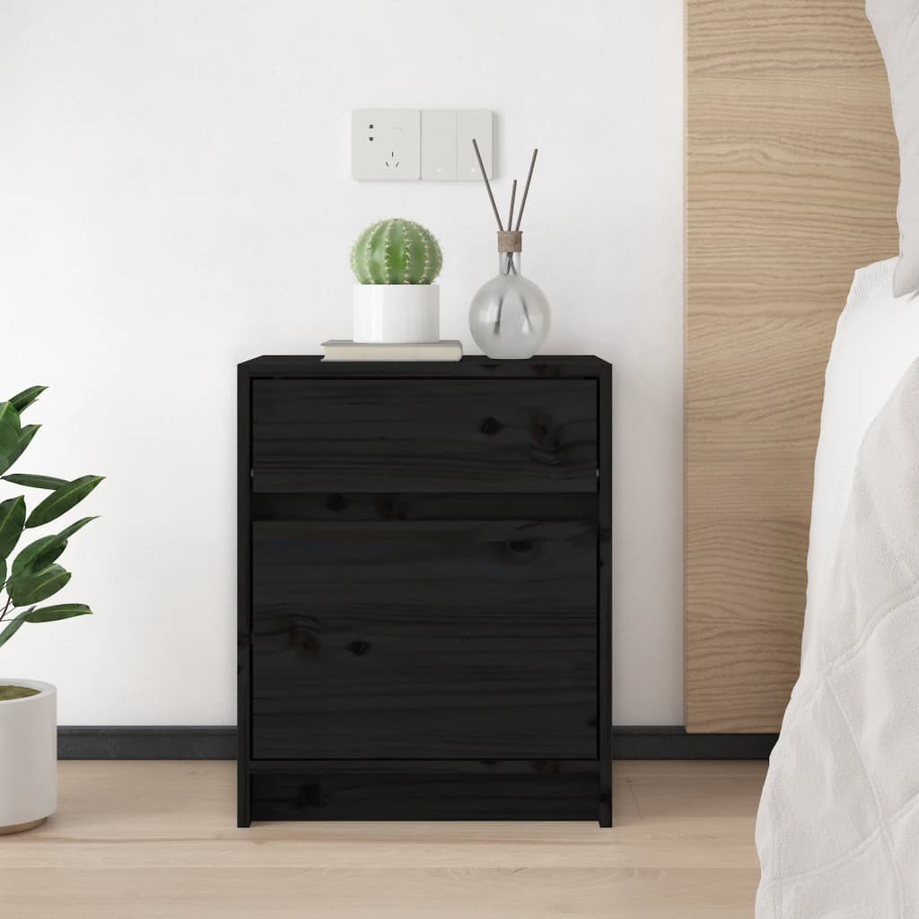 Nattbord 2 stk 40x31x50 cm heltre furu svart