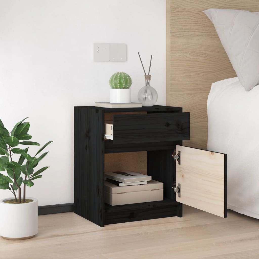 Nattbord 2 stk 40x31x50 cm heltre furu svart