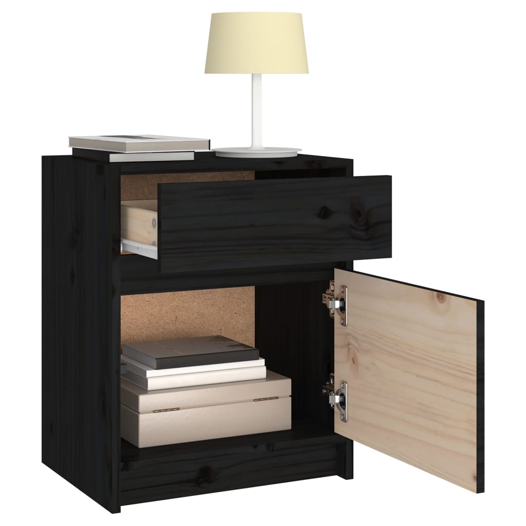 Nattbord 2 stk 40x31x50 cm heltre furu svart