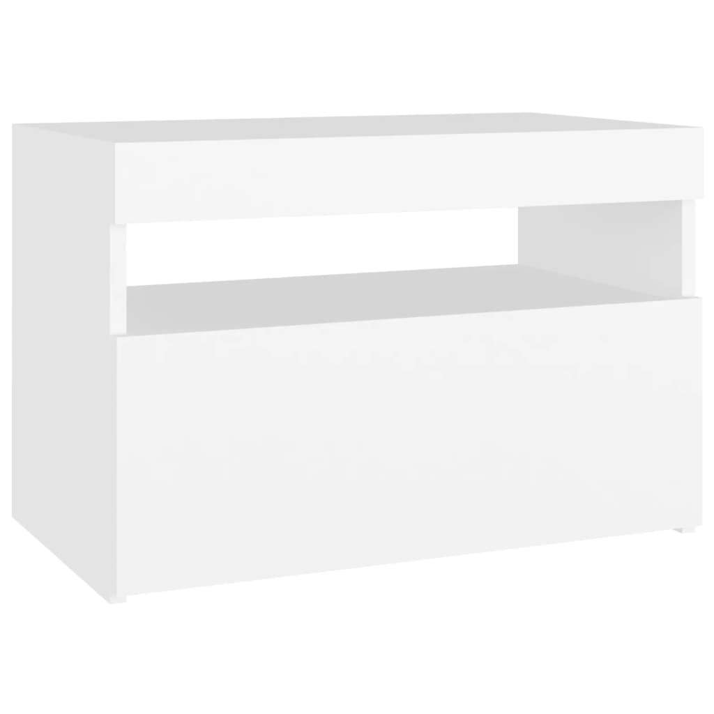 Nattbord med LED-lys 2 stk hvit 60x35x40 cm konstruert tre