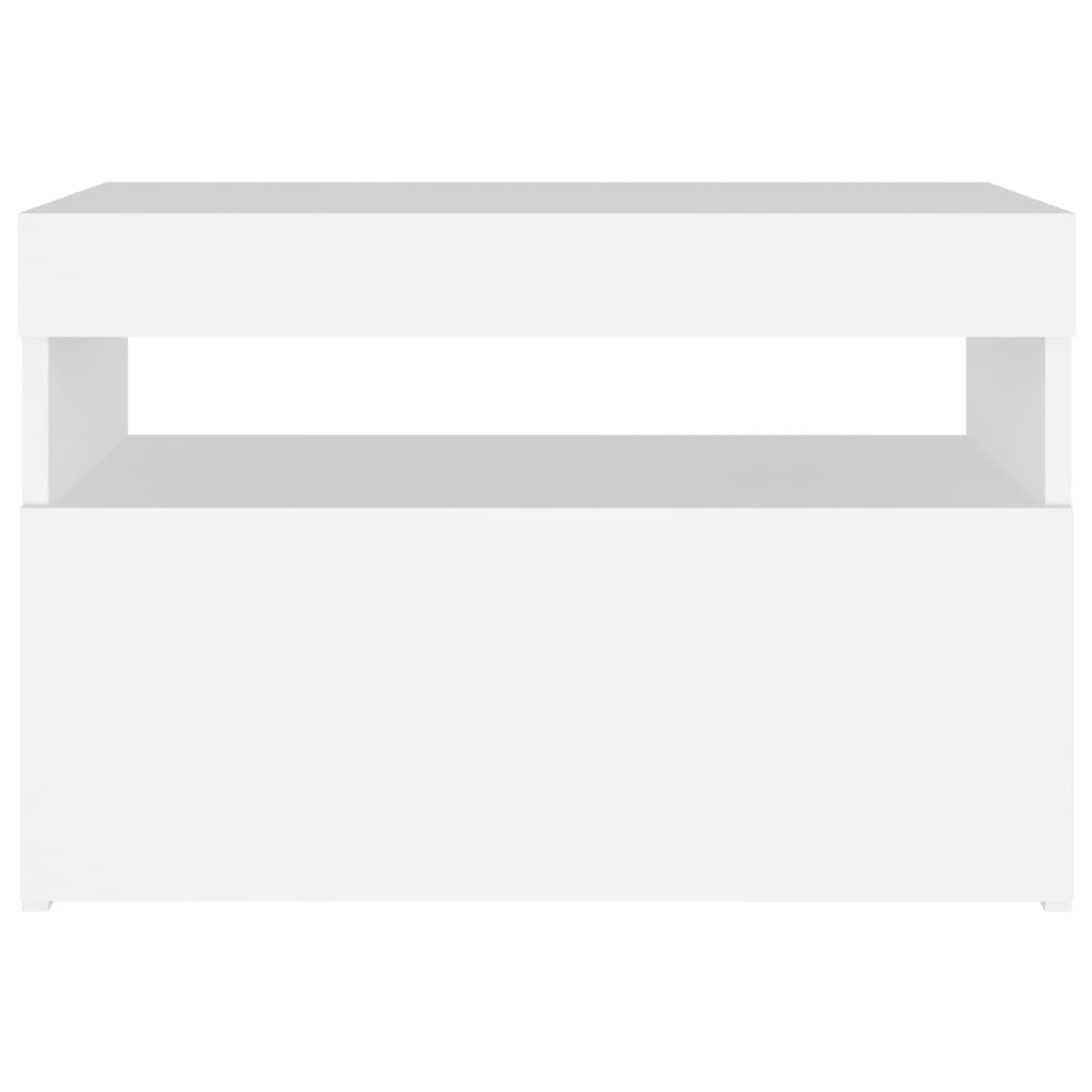 Nattbord med LED-lys 2 stk hvit 60x35x40 cm konstruert tre