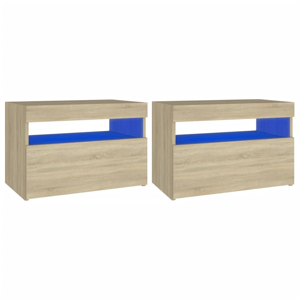 Nattbord & LED-lys 2 stk sonoma eik 60x35x40 cm