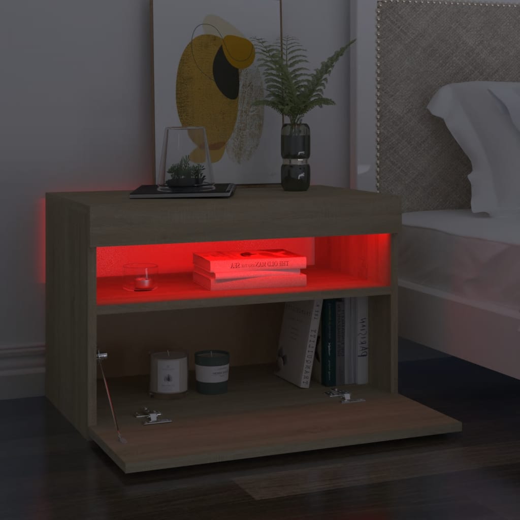 Nattbord & LED-lys 2 stk sonoma eik 60x35x40 cm