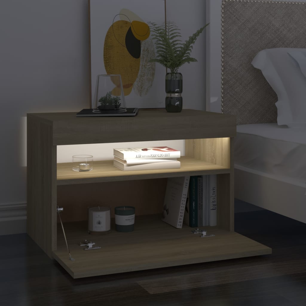 Nattbord & LED-lys 2 stk sonoma eik 60x35x40 cm