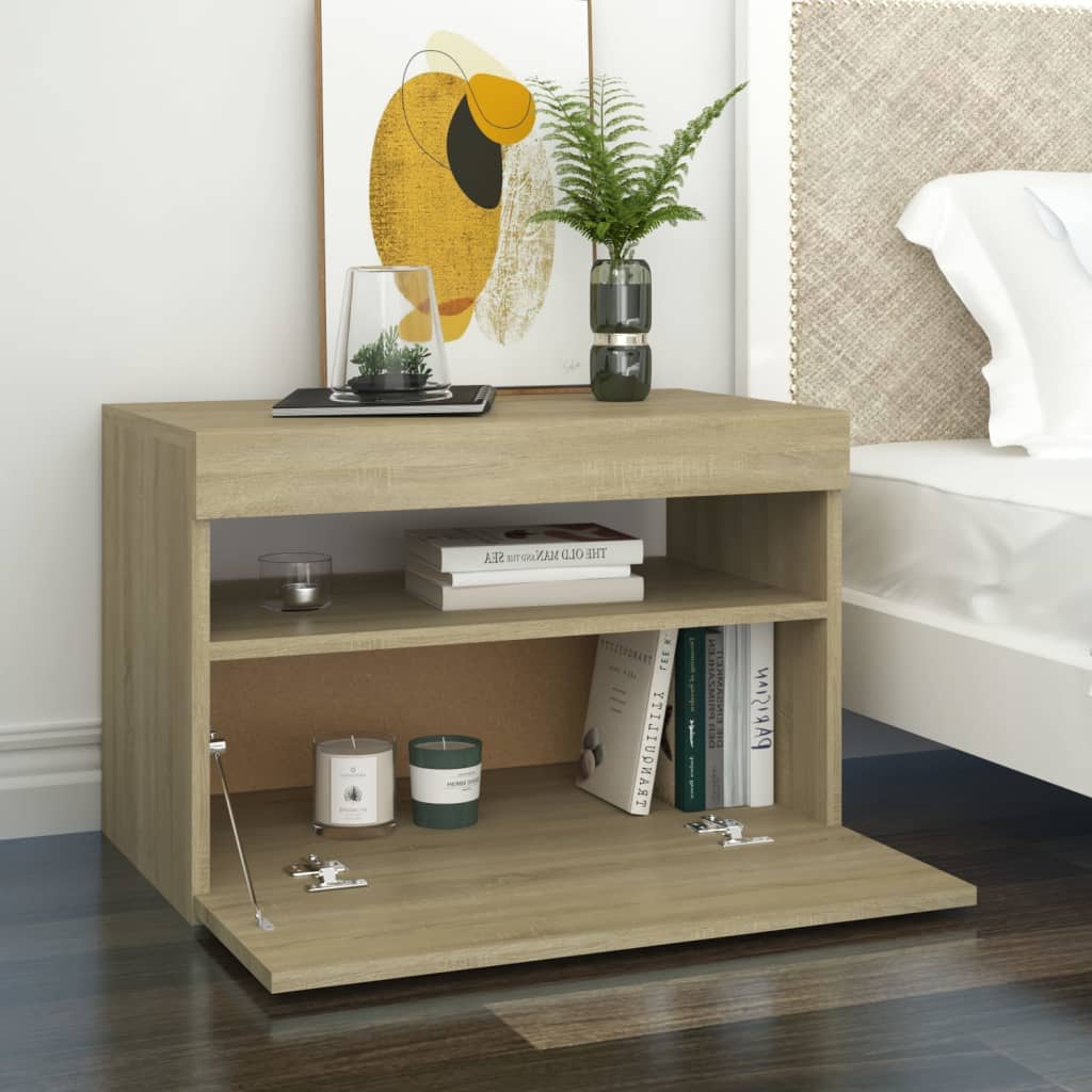 Nattbord & LED-lys 2 stk sonoma eik 60x35x40 cm