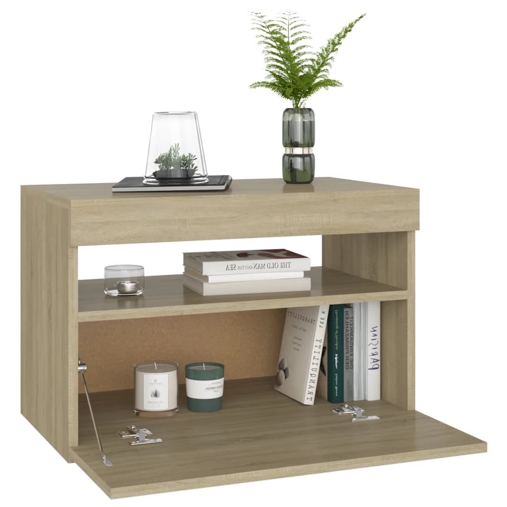 Nattbord & LED-lys 2 stk sonoma eik 60x35x40 cm