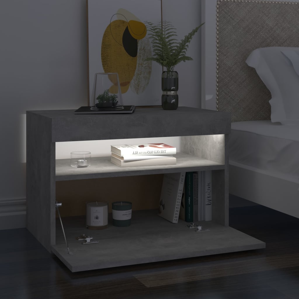 Nattbord & LED-lys 2 stk betonggrå 60x35x40 cm