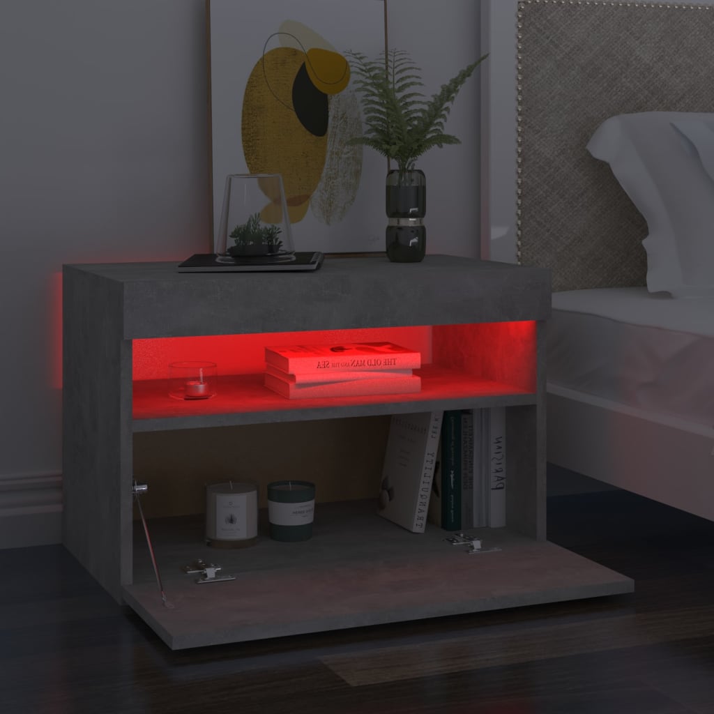 Nattbord & LED-lys 2 stk betonggrå 60x35x40 cm