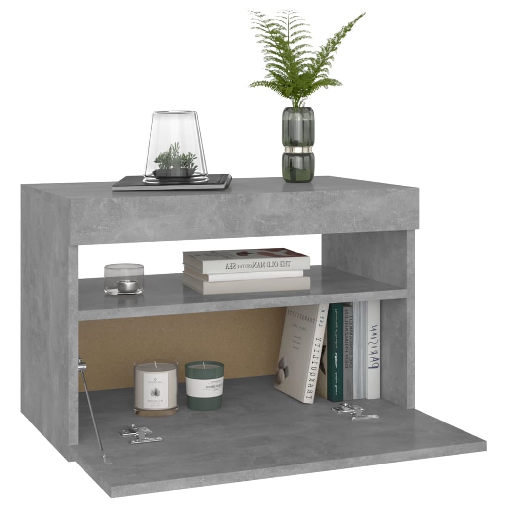 Nattbord & LED-lys 2 stk betonggrå 60x35x40 cm