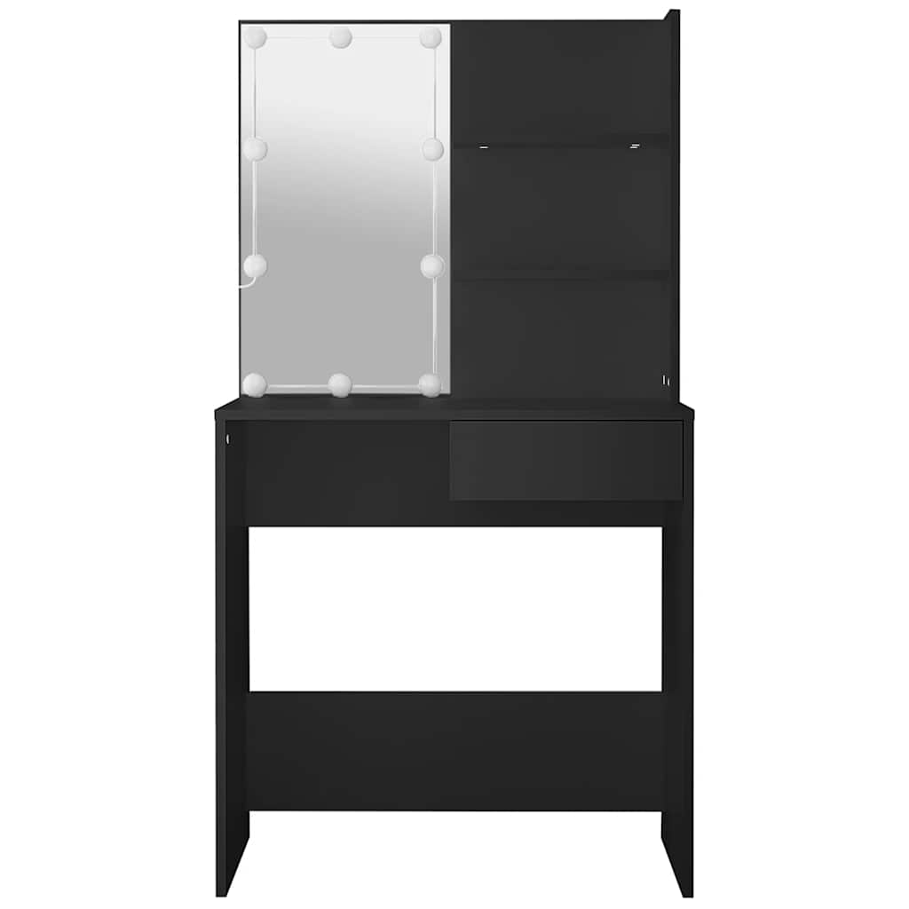 Sminkebord med LED svart 74,5x40x141 cm