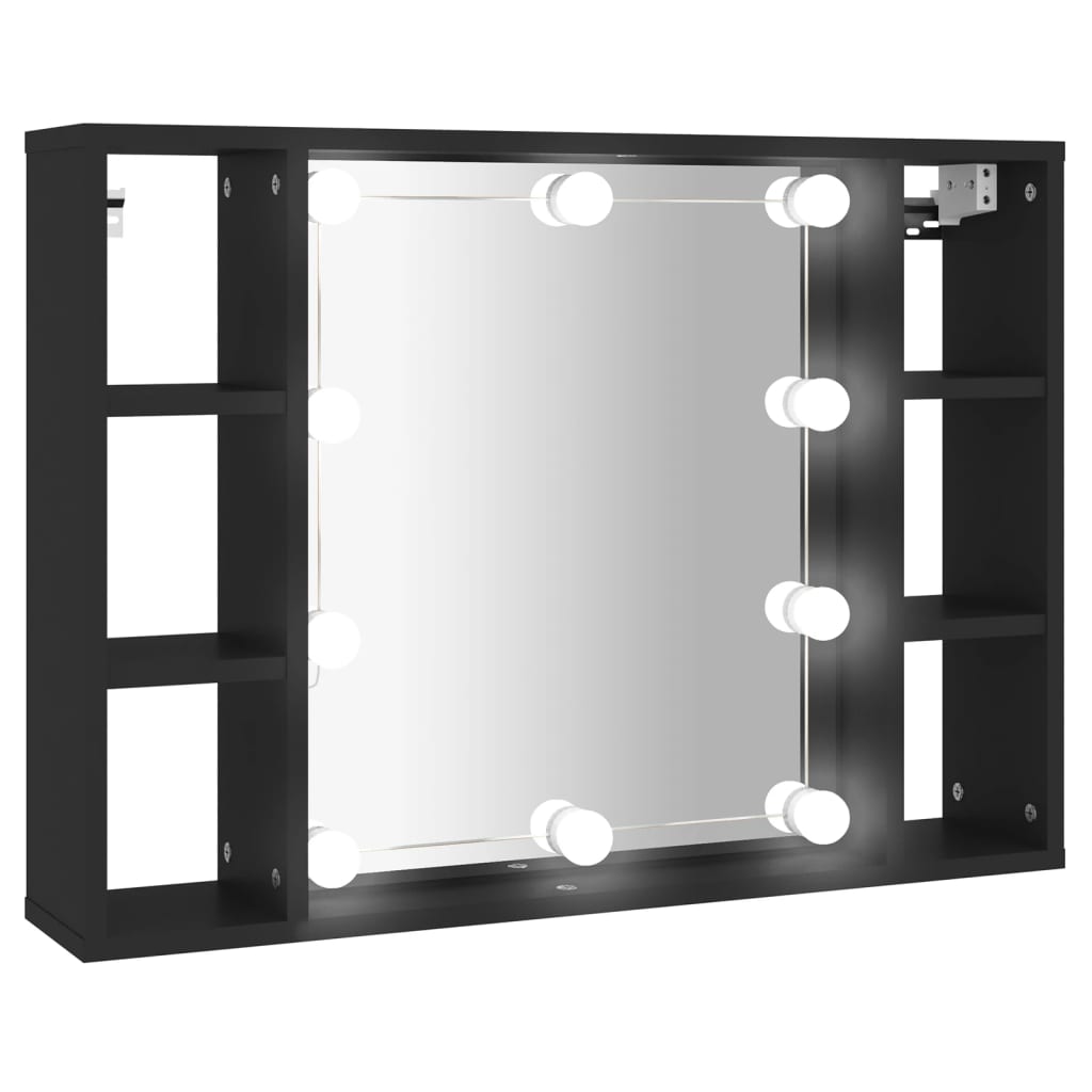 Speilskap med LED svart 76x15x55 cm