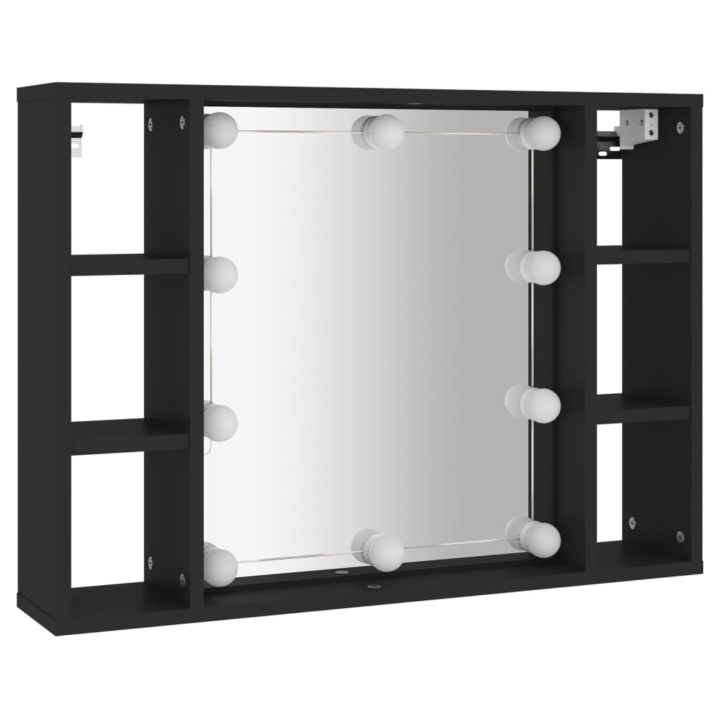 Speilskap med LED svart 76x15x55 cm