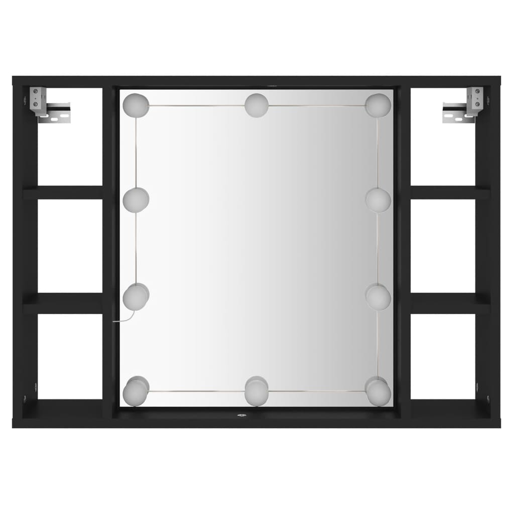 Speilskap med LED svart 76x15x55 cm
