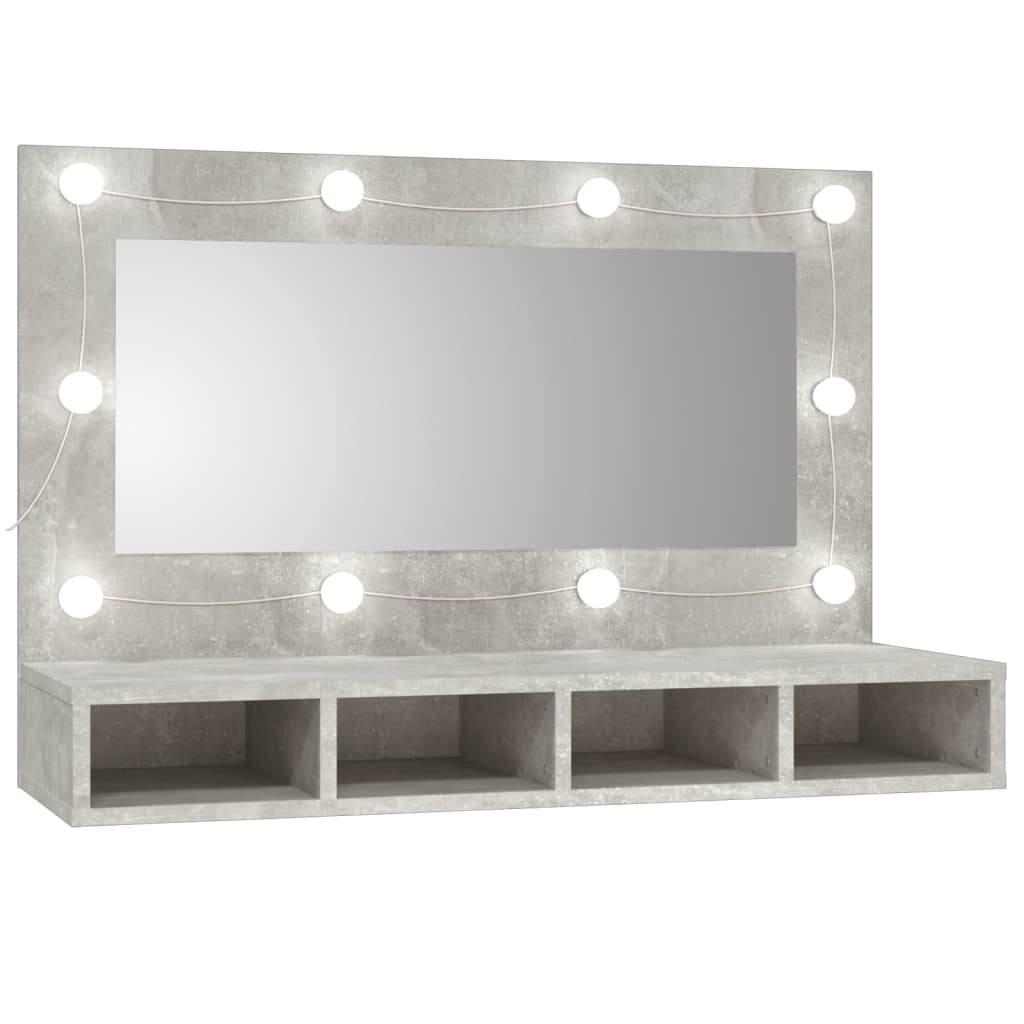 Speilskap med LED betonggrå 90x31,5x62 cm