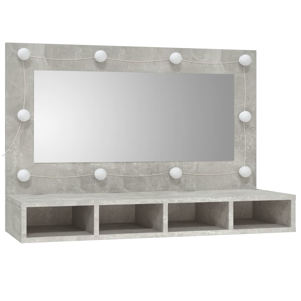 Speilskap med LED betonggrå 90x31,5x62 cm