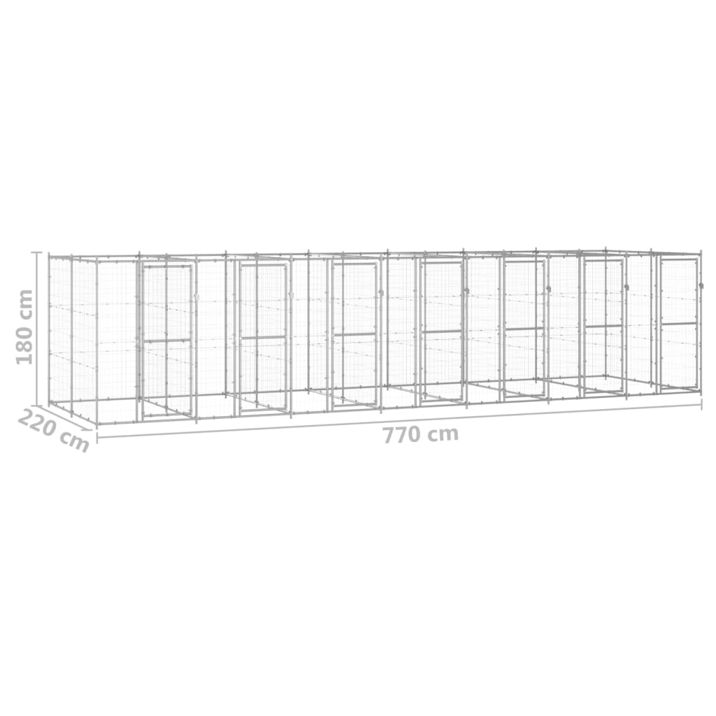 Utendørs hundegård 16,94 m² galvanisert stål