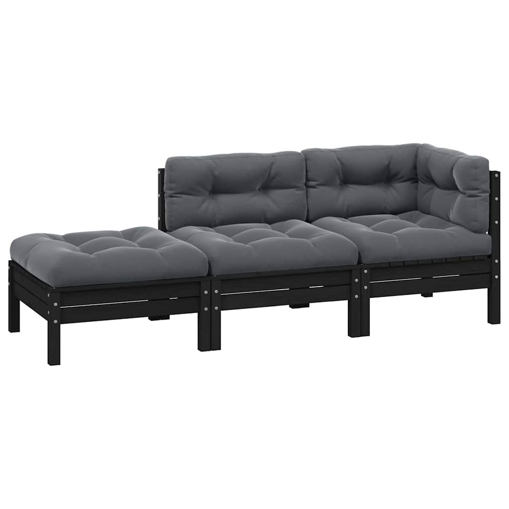 Hagesofagruppe med puter 3 deler svart heltre furu