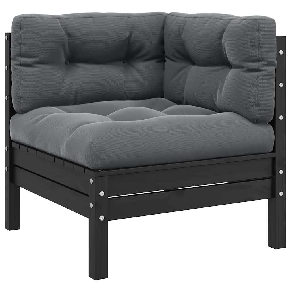 Hagesofagruppe med puter 3 deler svart heltre furu