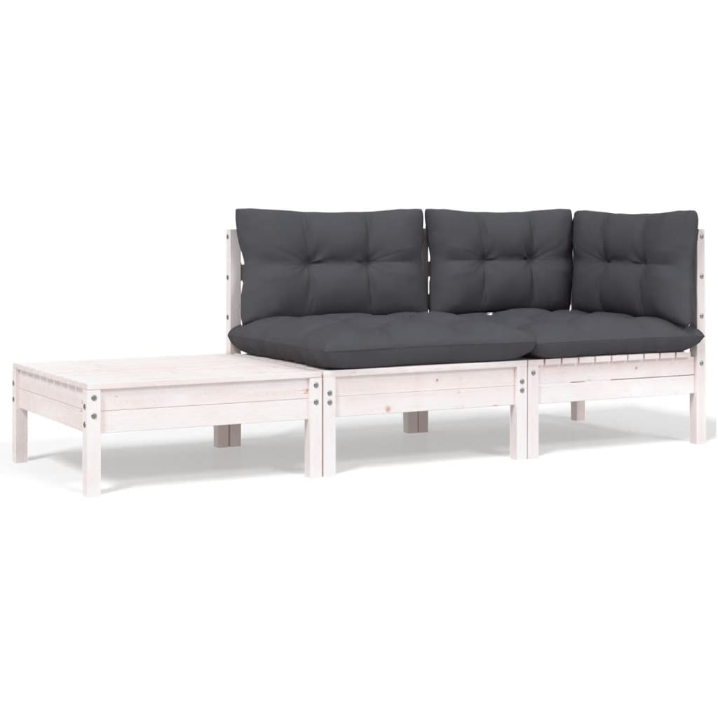 Hagesofagruppe med puter 3 deler hvit heltre furu