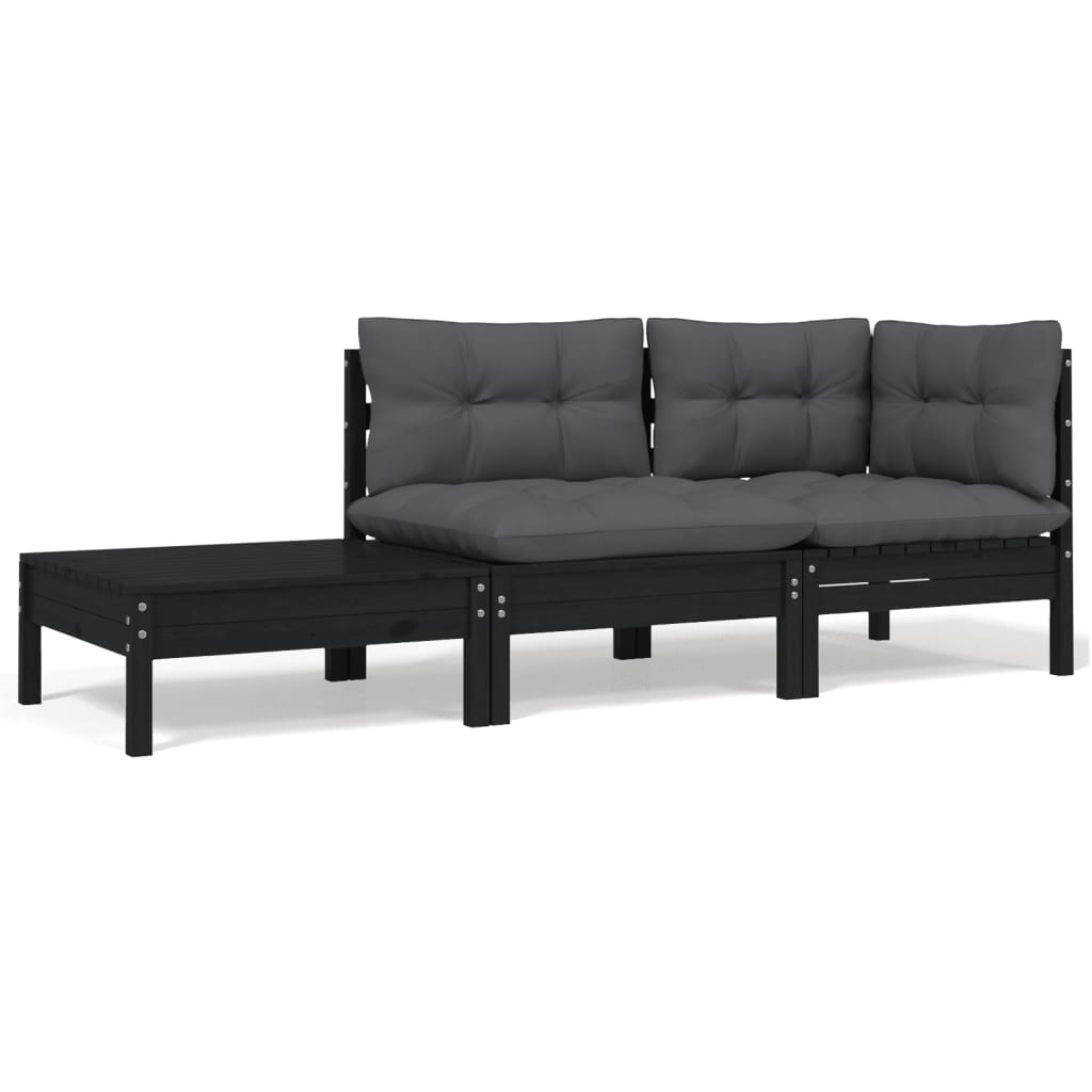 Hagesofagruppe med puter 3 deler svart heltre furu