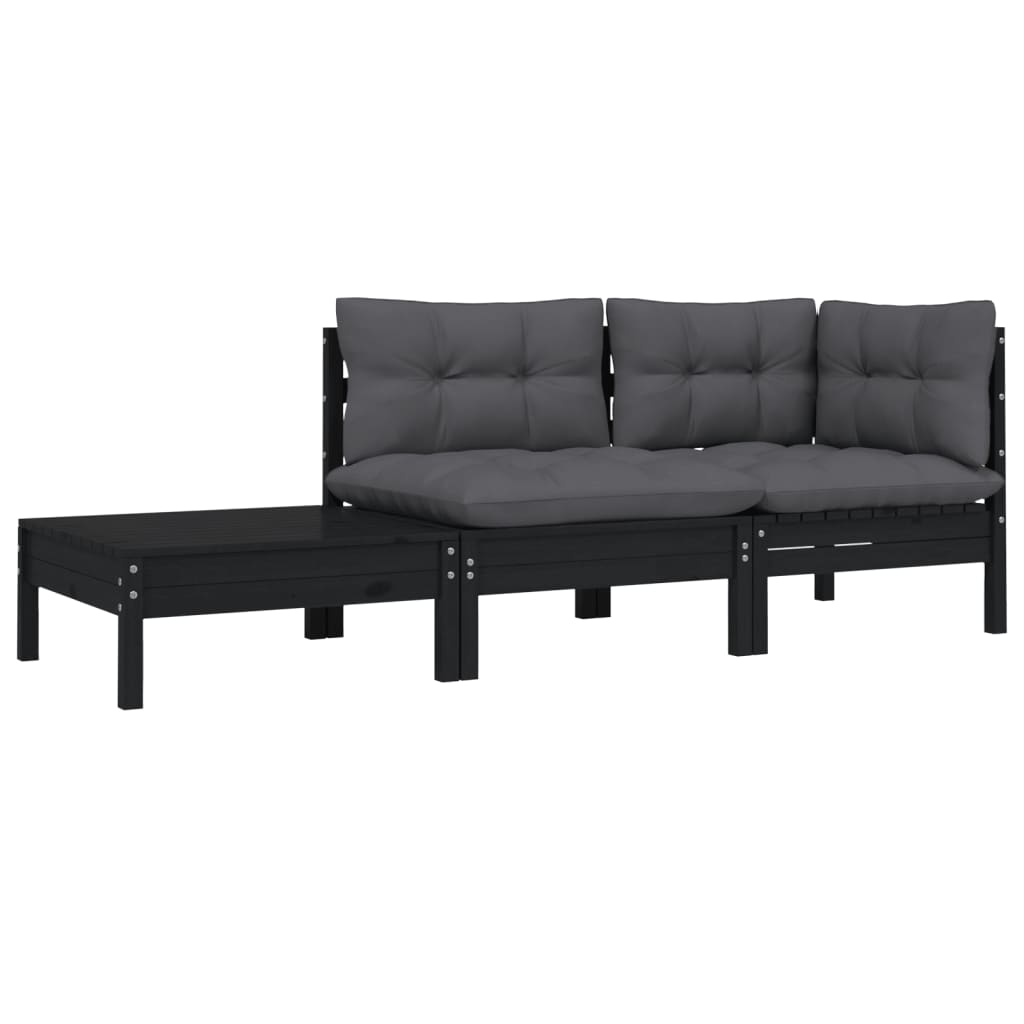 Hagesofagruppe med puter 3 deler svart heltre furu