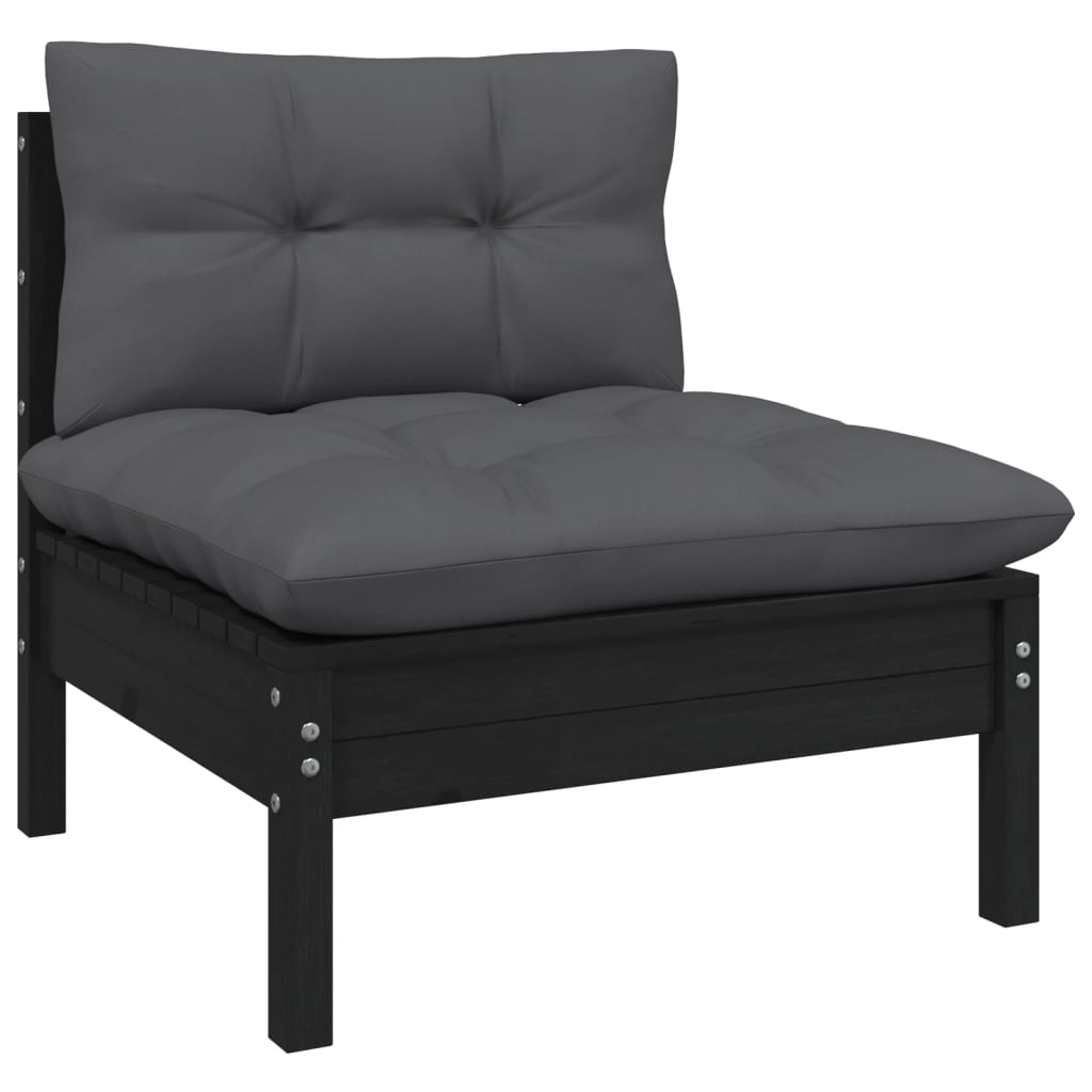 Hagesofagruppe med puter 3 deler svart heltre furu