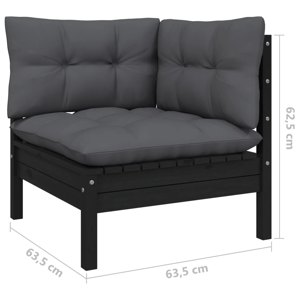 Hagesofagruppe med puter 3 deler svart heltre furu