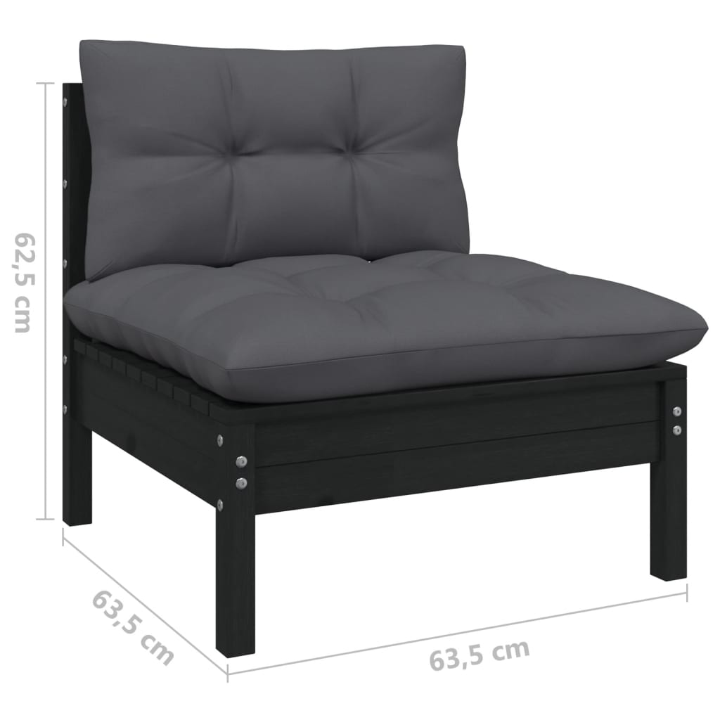 Hagesofagruppe med puter 3 deler svart heltre furu