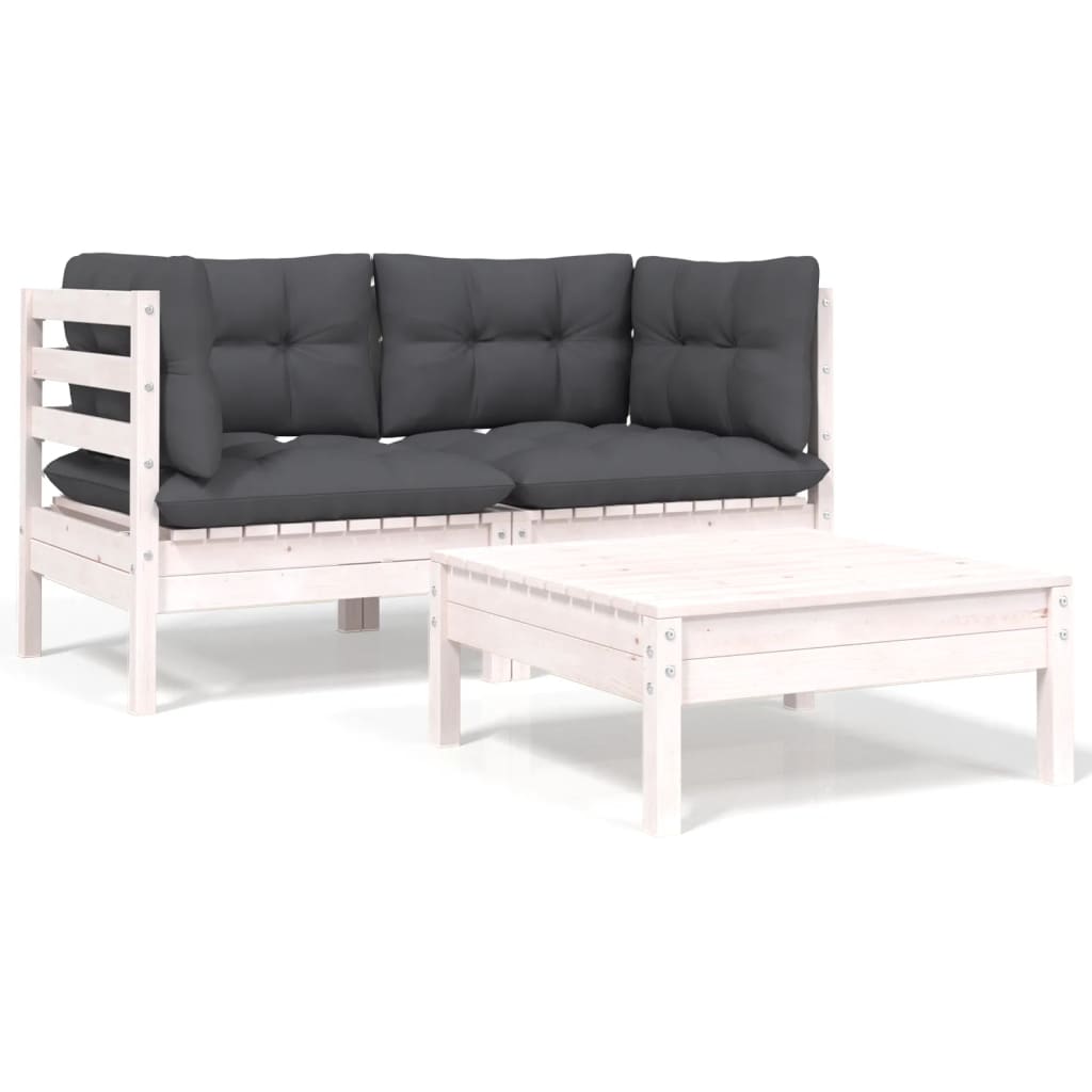 Hagesofagruppe med puter 3 deler hvit heltre furu