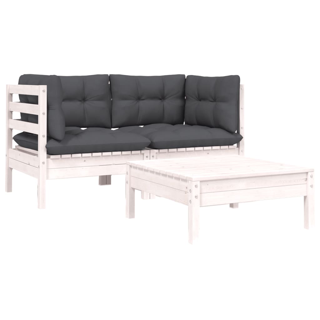 Hagesofagruppe med puter 3 deler hvit heltre furu