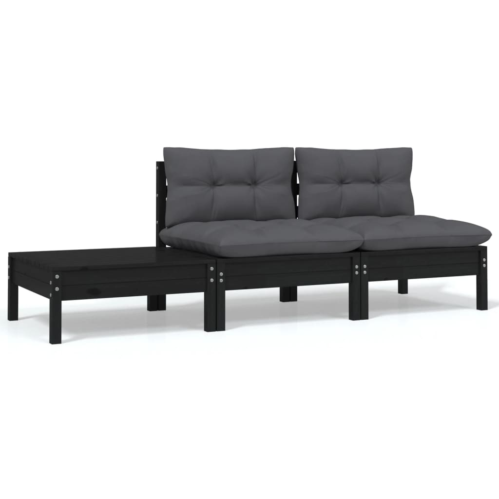 Hagesofagruppe med puter 3 deler svart heltre furu