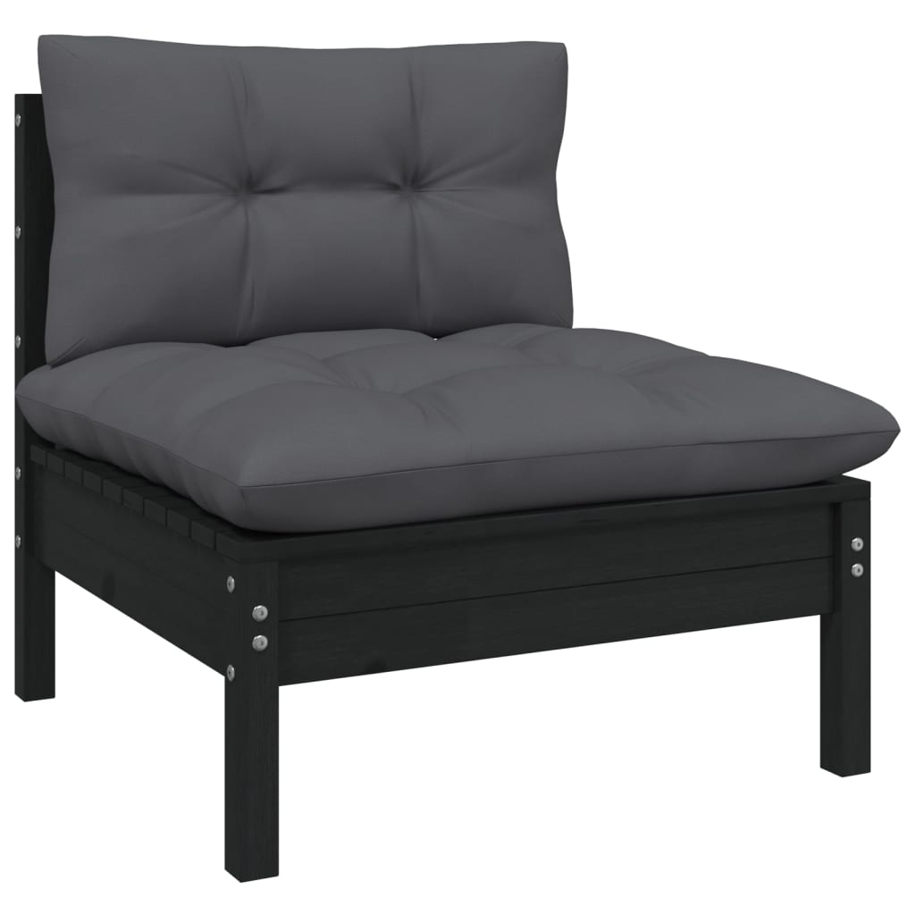 Hagesofagruppe med puter 3 deler svart heltre furu