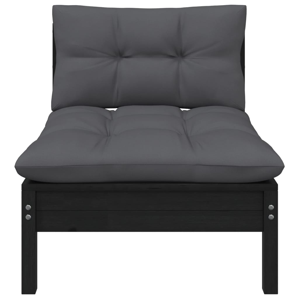 Hagesofagruppe med puter 3 deler svart heltre furu