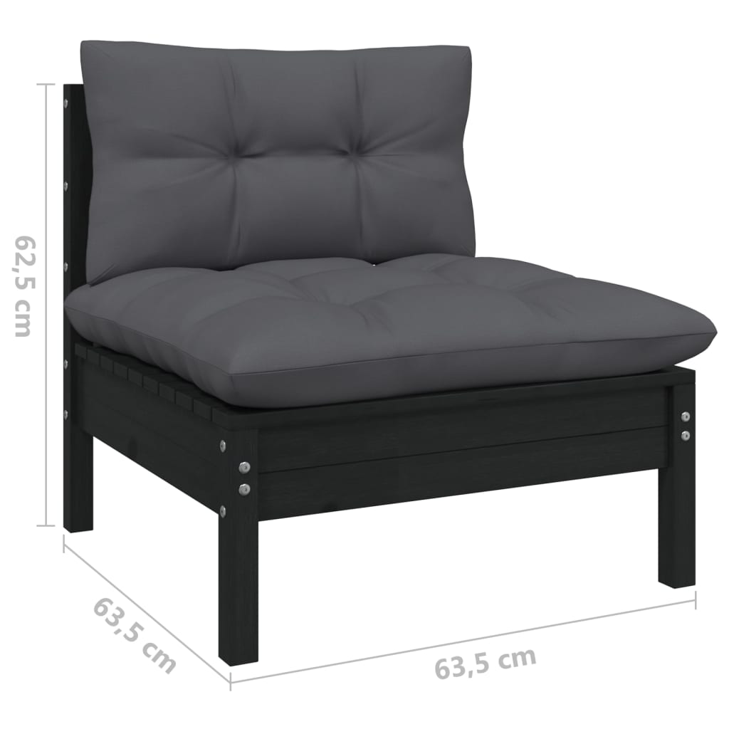 Hagesofagruppe med puter 3 deler svart heltre furu