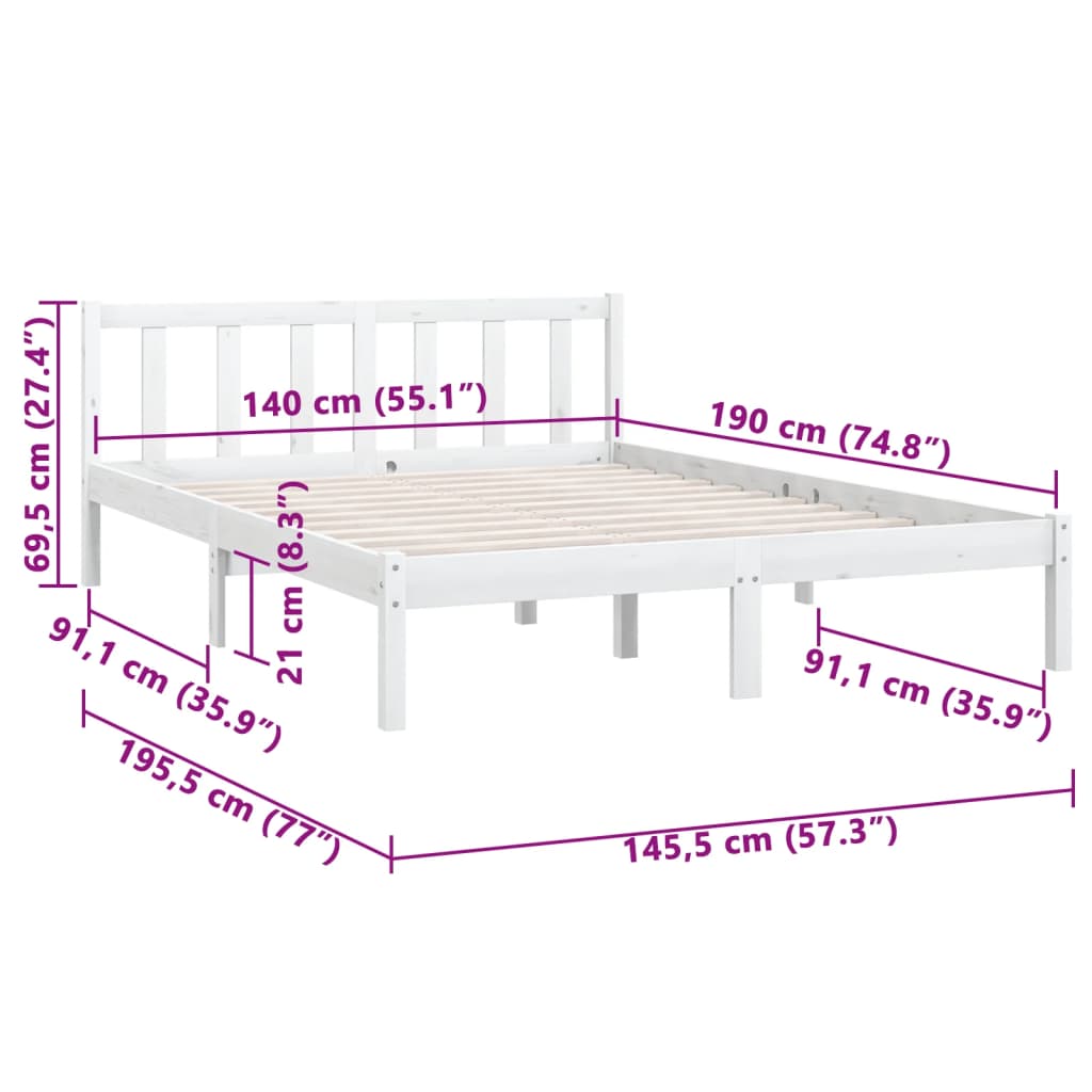 Sengeramme heltre furu 140x190 cm hvit