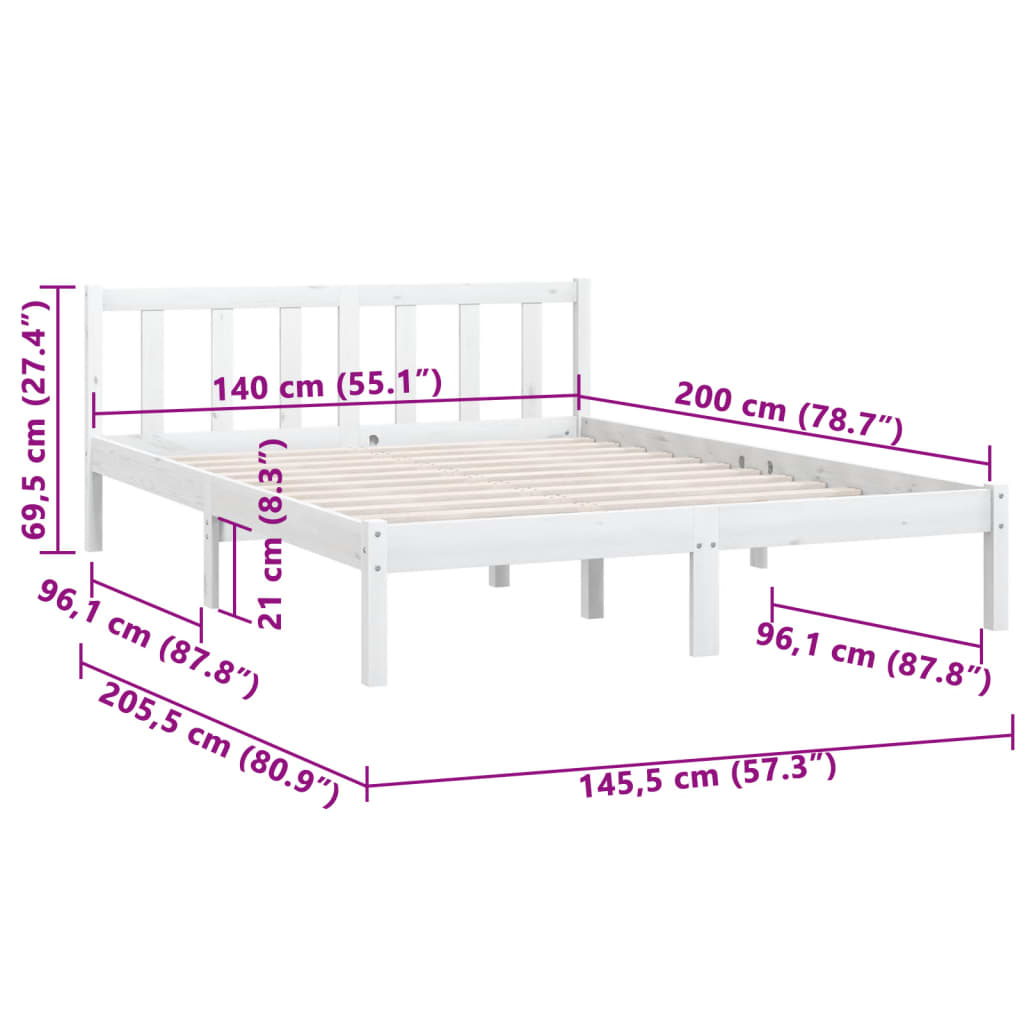 Sengeramme hvit heltre furu 140x200 cm