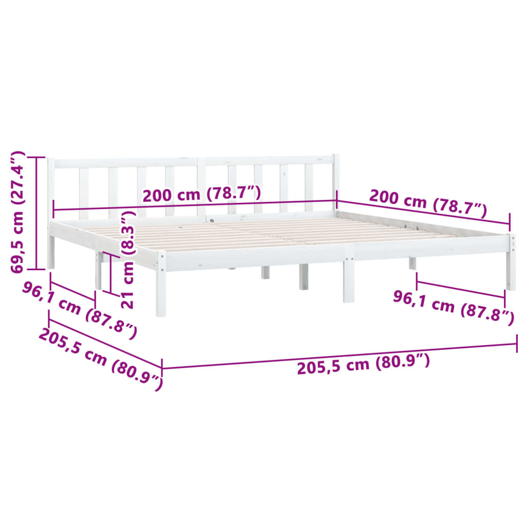 Sengeramme hvit heltre furu 200x200 cm