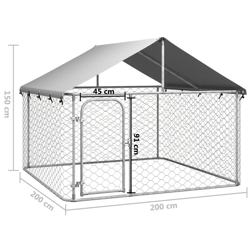 Utendørs hundegård med tak 200x200x150 cm