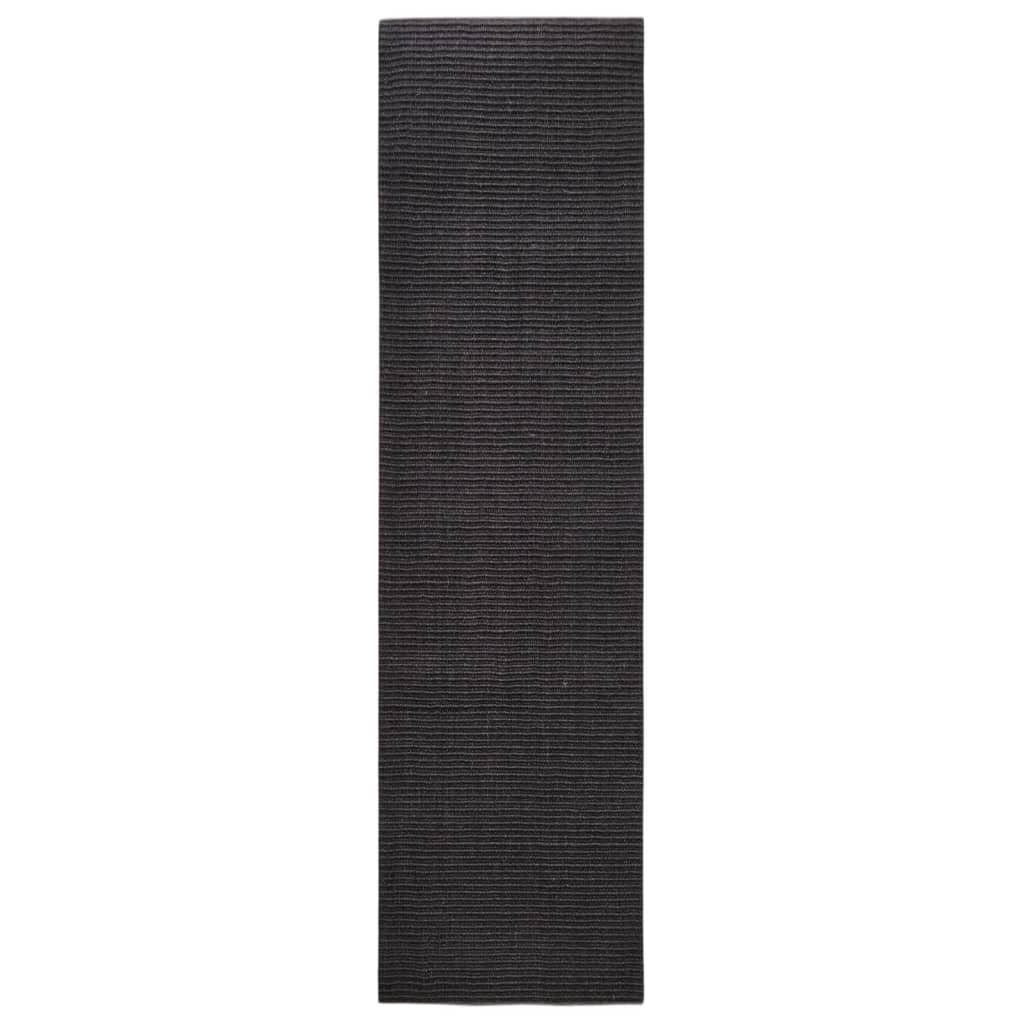 Teppe naturlig sisal 80x300 cm svart