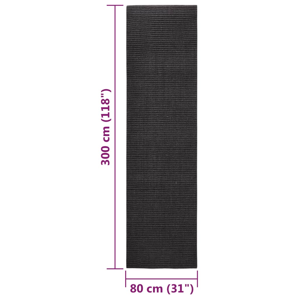 Teppe naturlig sisal 80x300 cm svart