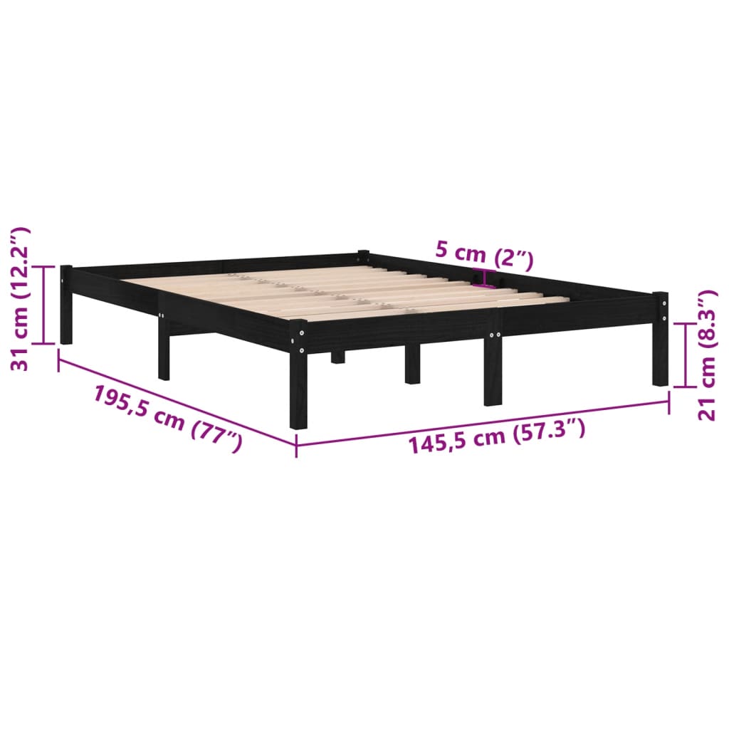Sengeramme heltre furu 140x190 cm svart