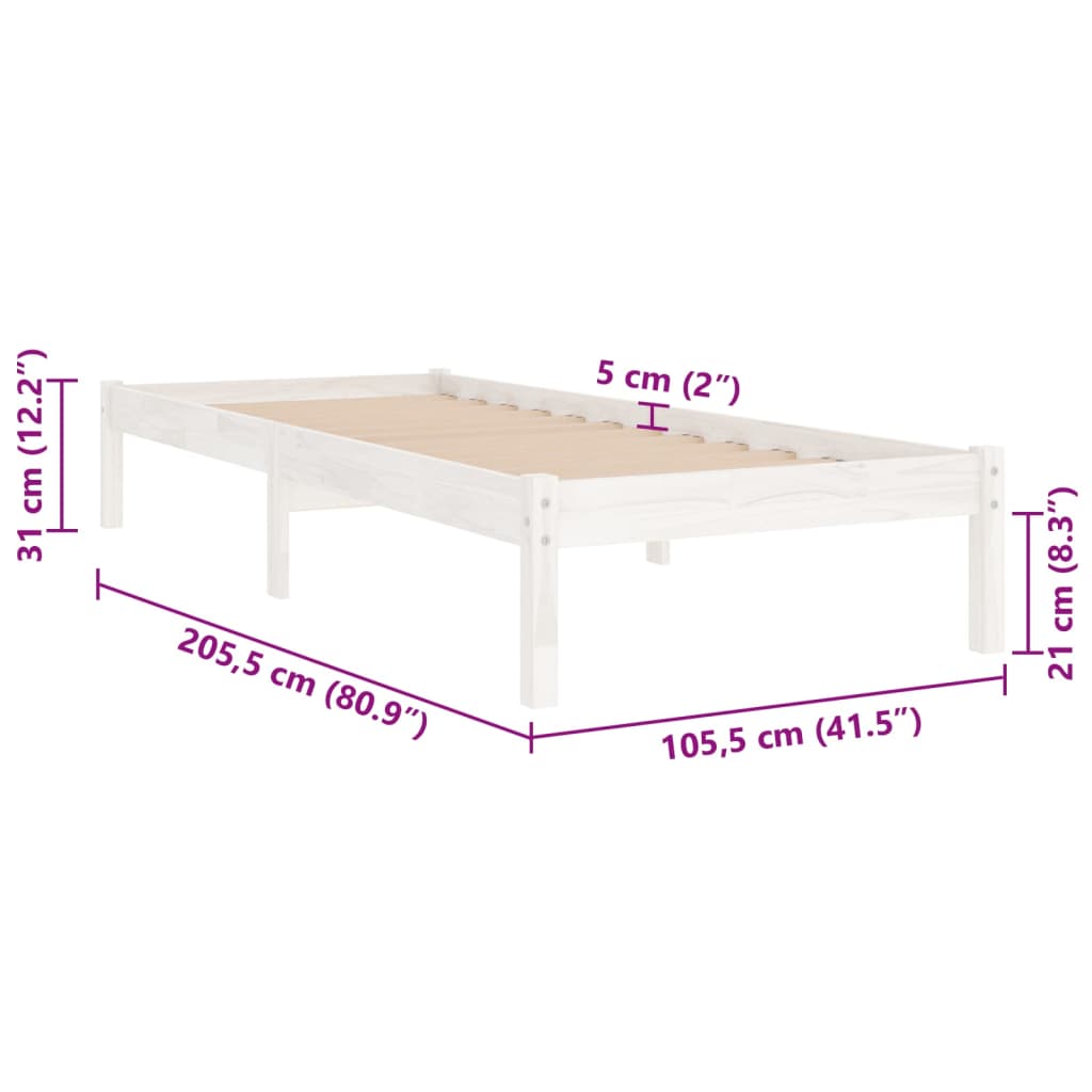 Sengeramme hvit heltre furu 100x200 cm
