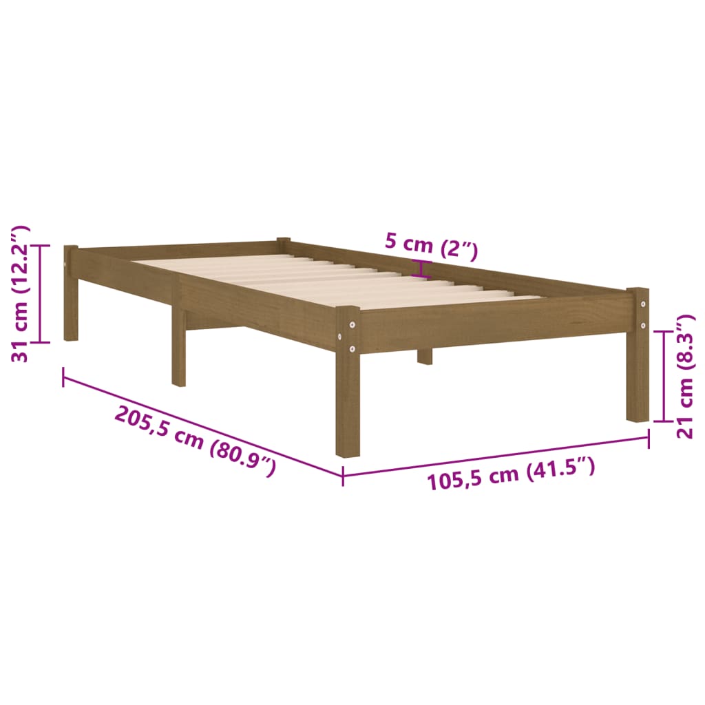 Sengeramme honningbrun heltre furu 100x200 cm