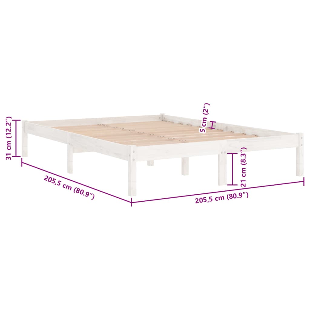 Sengeramme hvit heltre furu 200x200 cm