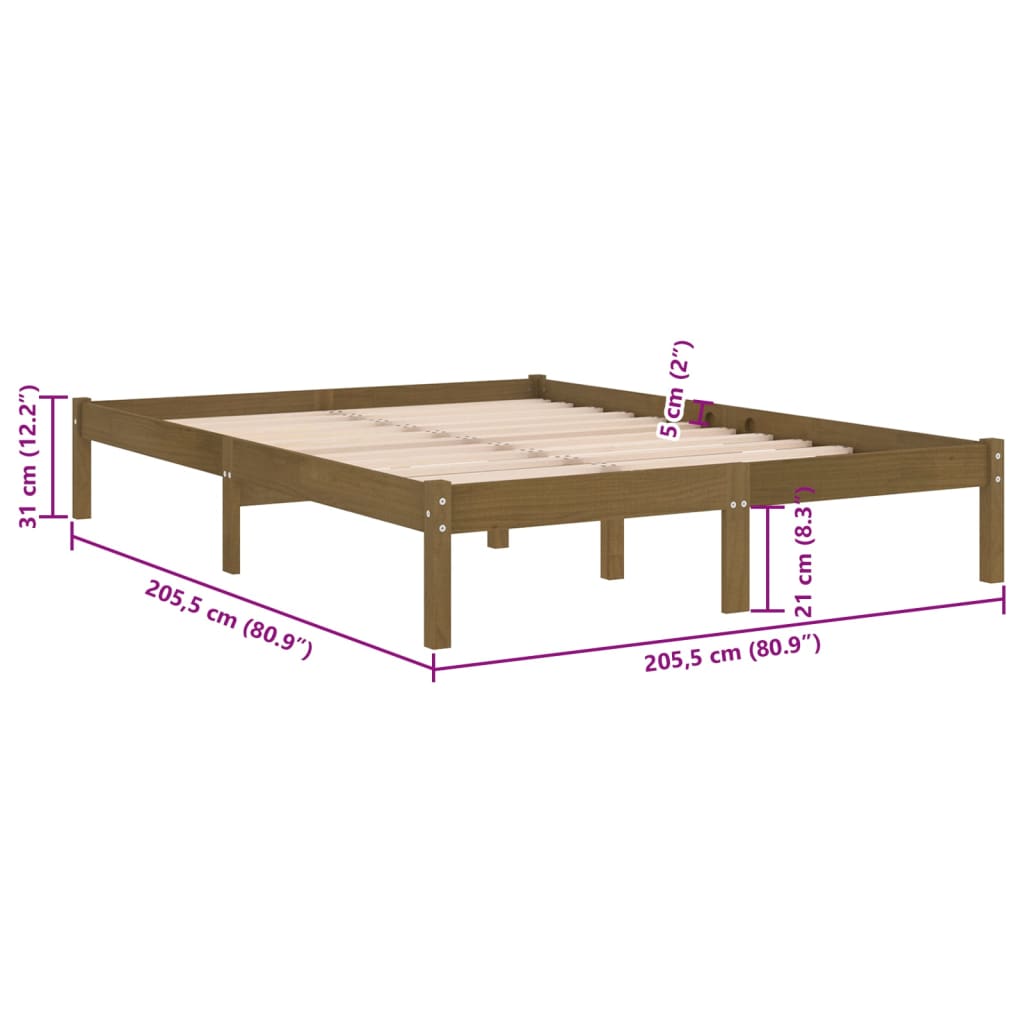 Sengeramme honningbrun heltre furu 200x200 cm