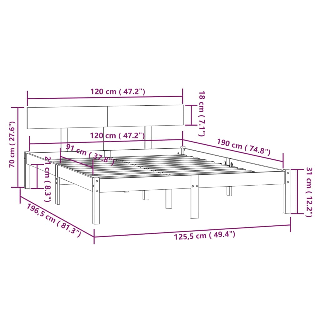 Sengeramme heltre furu 120x190 cm UK Small Double