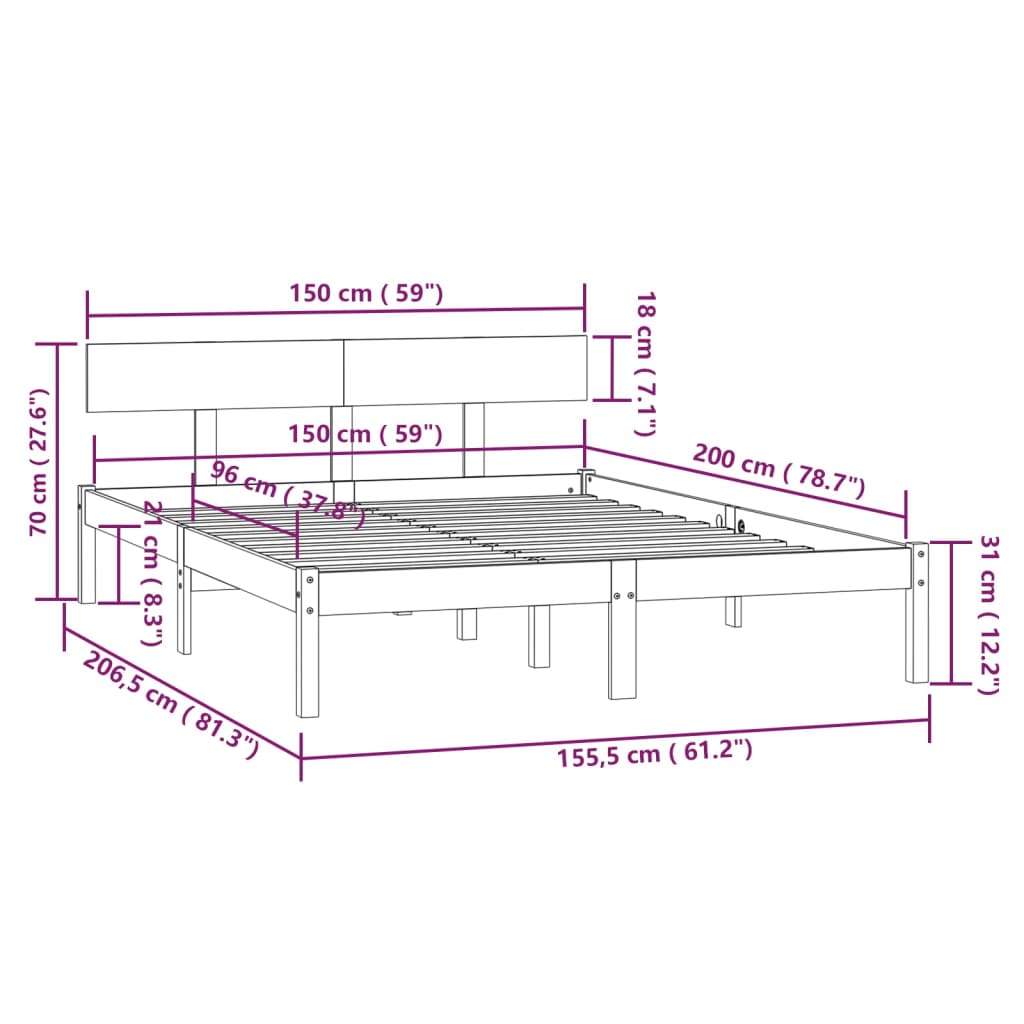 Sengeramme hvit heltre furu 150x200 cm UK King